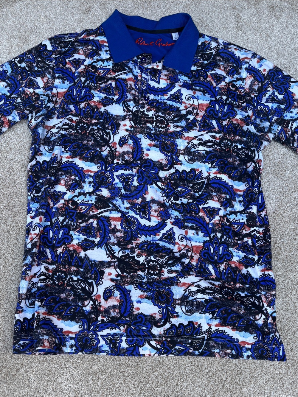 Robert Graham Pulloverd Polo Classic Fit Small Bright Blue Paisley Floral